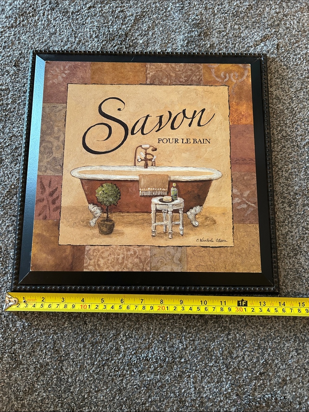 Savon Pour Le Bain Framed Bath Art - Brown/Tan